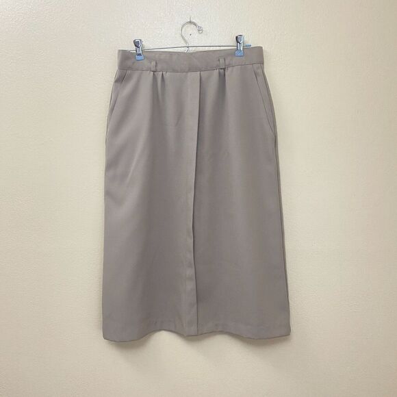 Vintage Khaki A Line Skirt Size Medium Pockets Belt Loops Back Zip Uniform - Picture 2 of 7